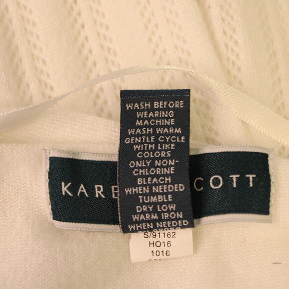 Karen Scott White Ribbed Knit Open Front Cardigan Sweater Size Large Very Good - Picture 6 of 6